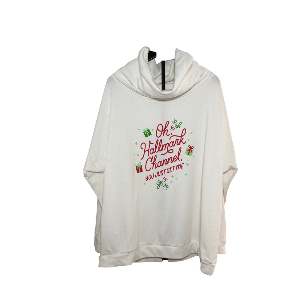 Hallmark Channel Cowl Neck Graphic Sweatshirt Cream Christmas XXL